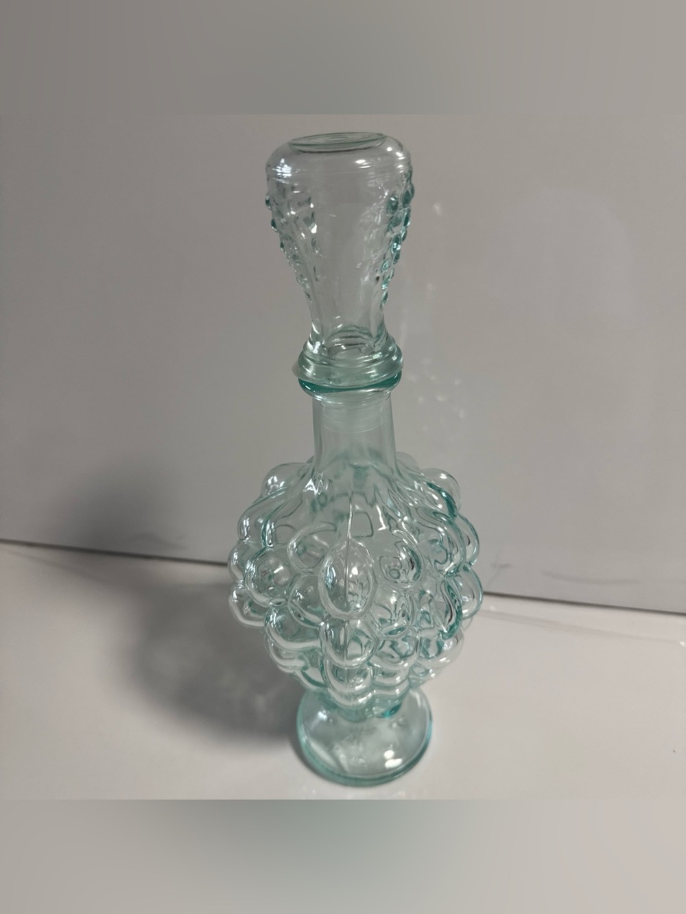 Vintage Italian Glass Grapes Cluster Decanter Bottle Stopper 500ml Green Tint